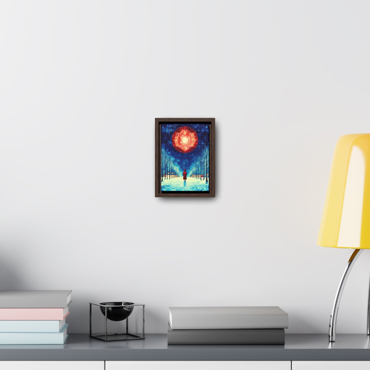 Fire Moon in Winter Forest Night Gallery Canvas Wraps, Vertical Frame