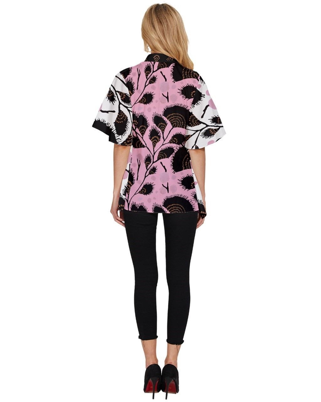 Pink and Brown Women's Batwing Button Up Shirt