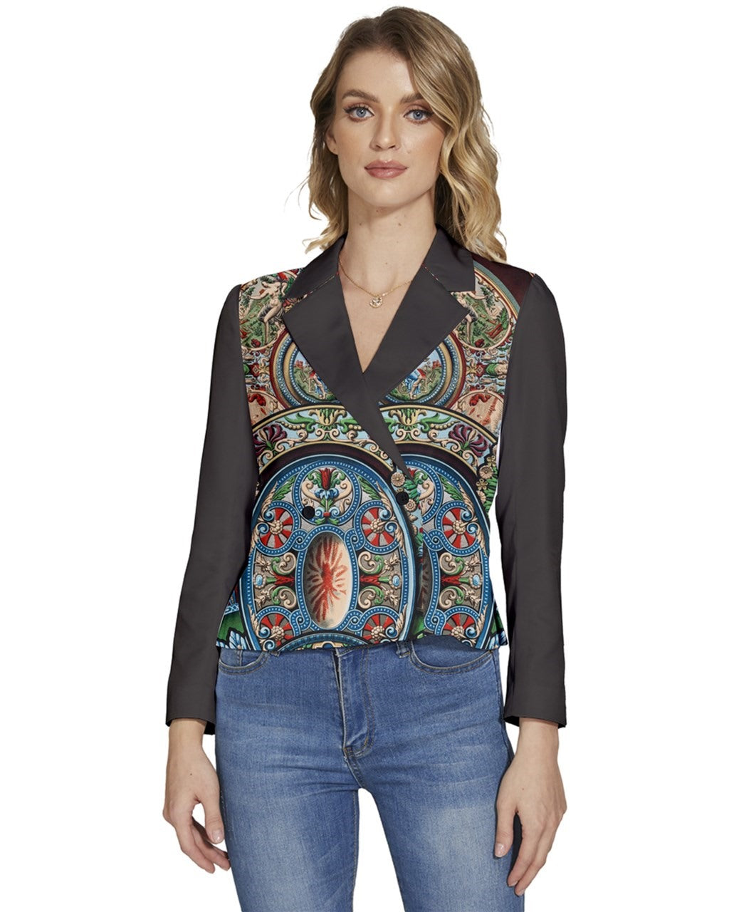 Joyful Cameo Women's Long Sleeve Revers Collar Cropped Jacket
