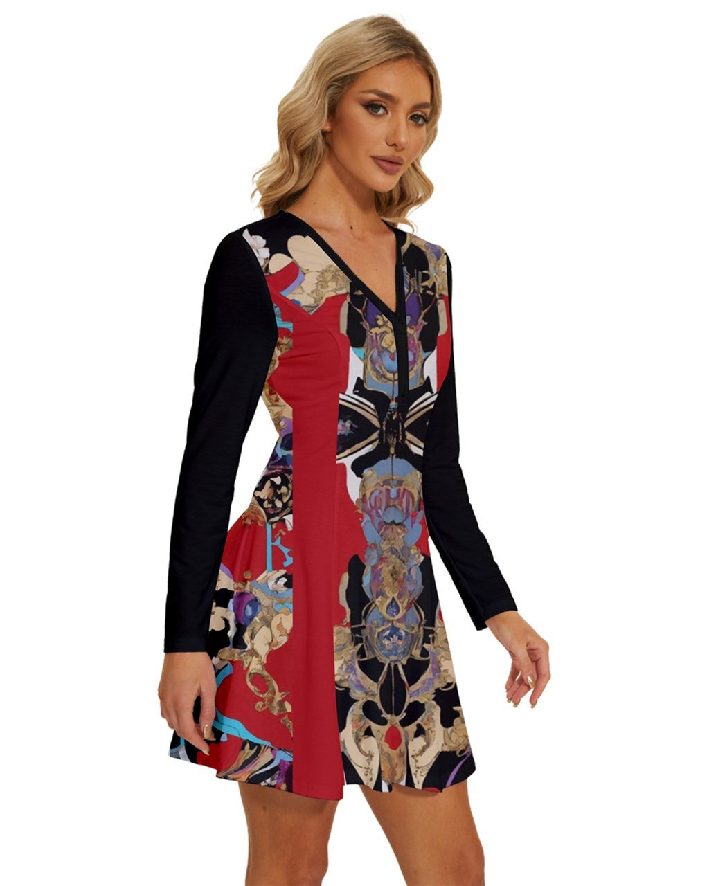 Problematic Penny Long Sleeve Deep V Mini Dress