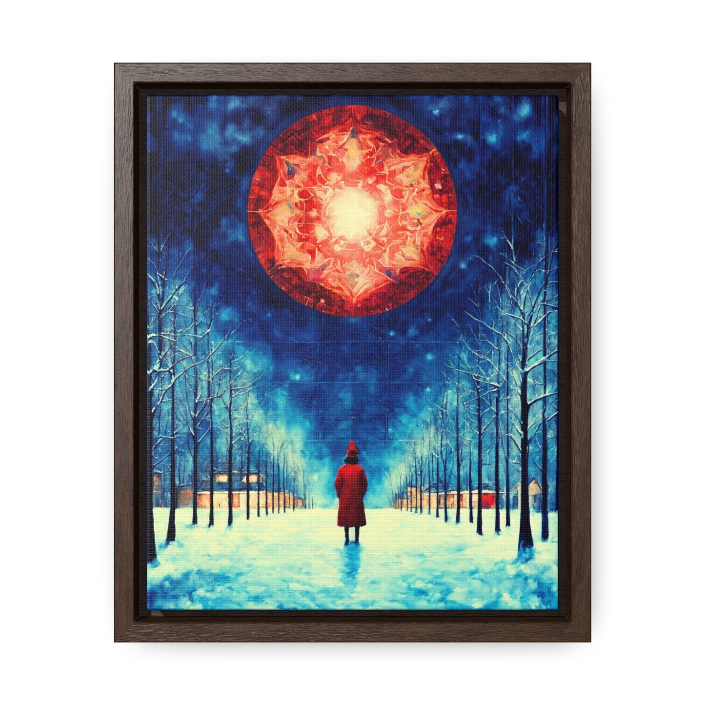 Fire Moon in Winter Forest Night Gallery Canvas Wraps, Vertical Frame