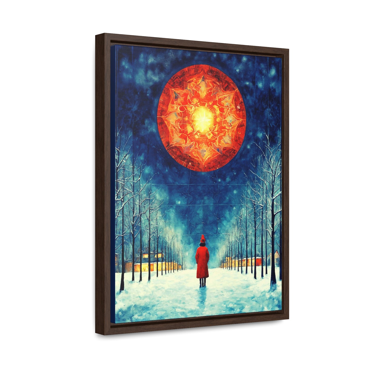 Fire Moon in Winter Forest Night Gallery Canvas Wraps, Vertical Frame