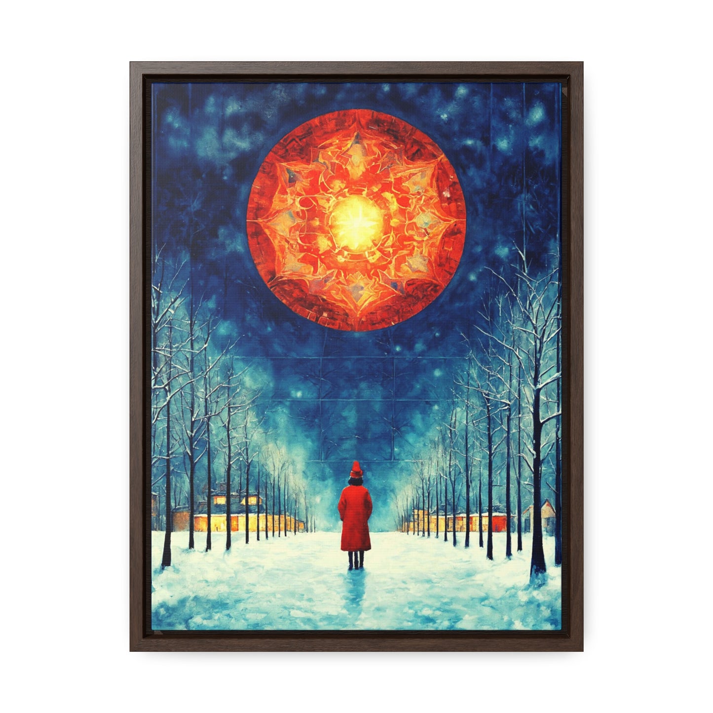 Fire Moon in Winter Forest Night Gallery Canvas Wraps, Vertical Frame