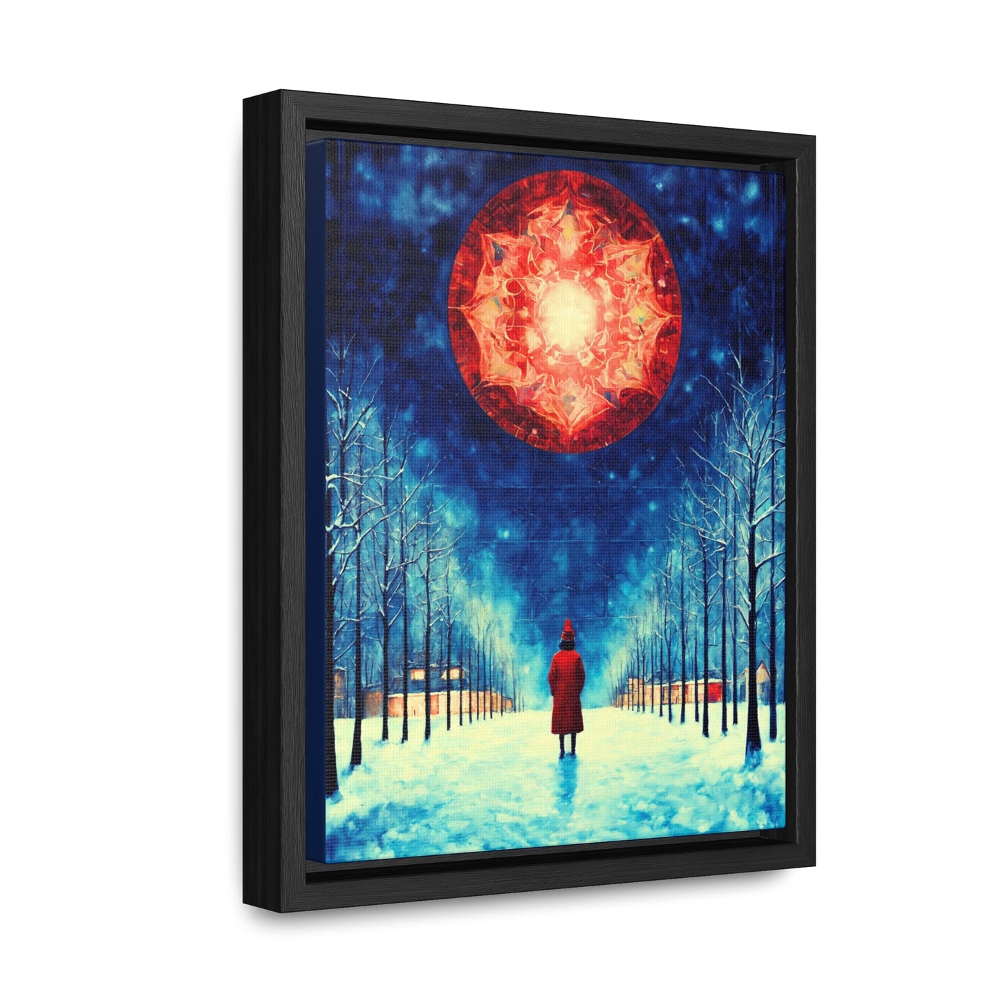 Fire Moon in Winter Forest Night Gallery Canvas Wraps, Vertical Frame