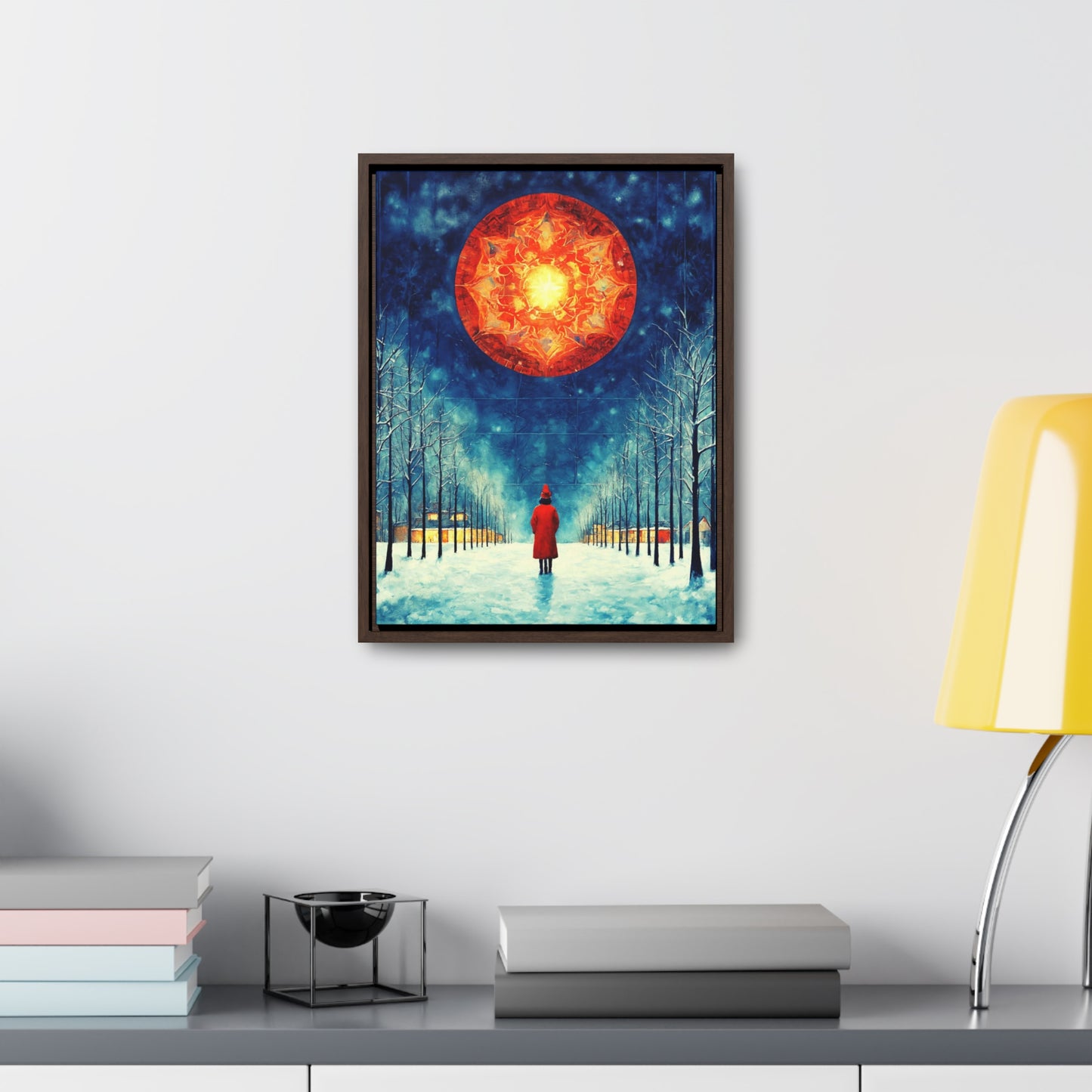 Fire Moon in Winter Forest Night Gallery Canvas Wraps, Vertical Frame