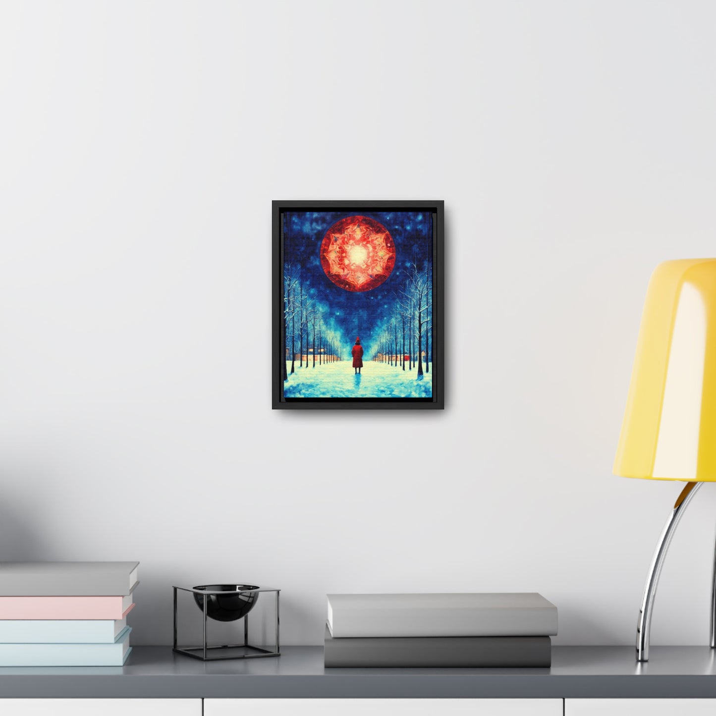 Fire Moon in Winter Forest Night Gallery Canvas Wraps, Vertical Frame