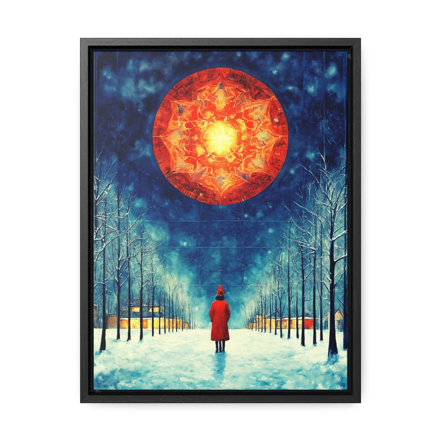 Fire Moon in Winter Forest Night Gallery Canvas Wraps, Vertical Frame
