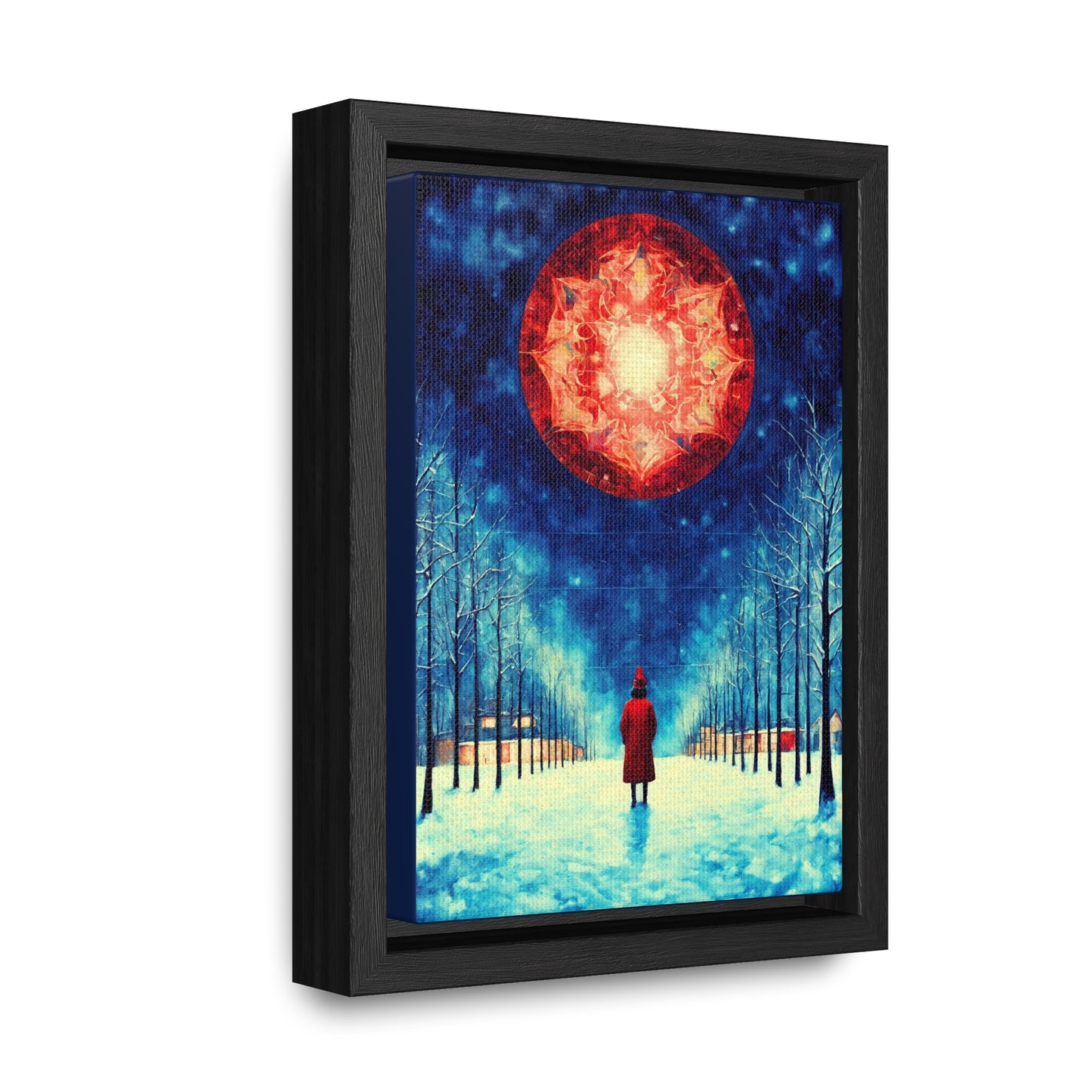 Fire Moon in Winter Forest Night Gallery Canvas Wraps, Vertical Frame