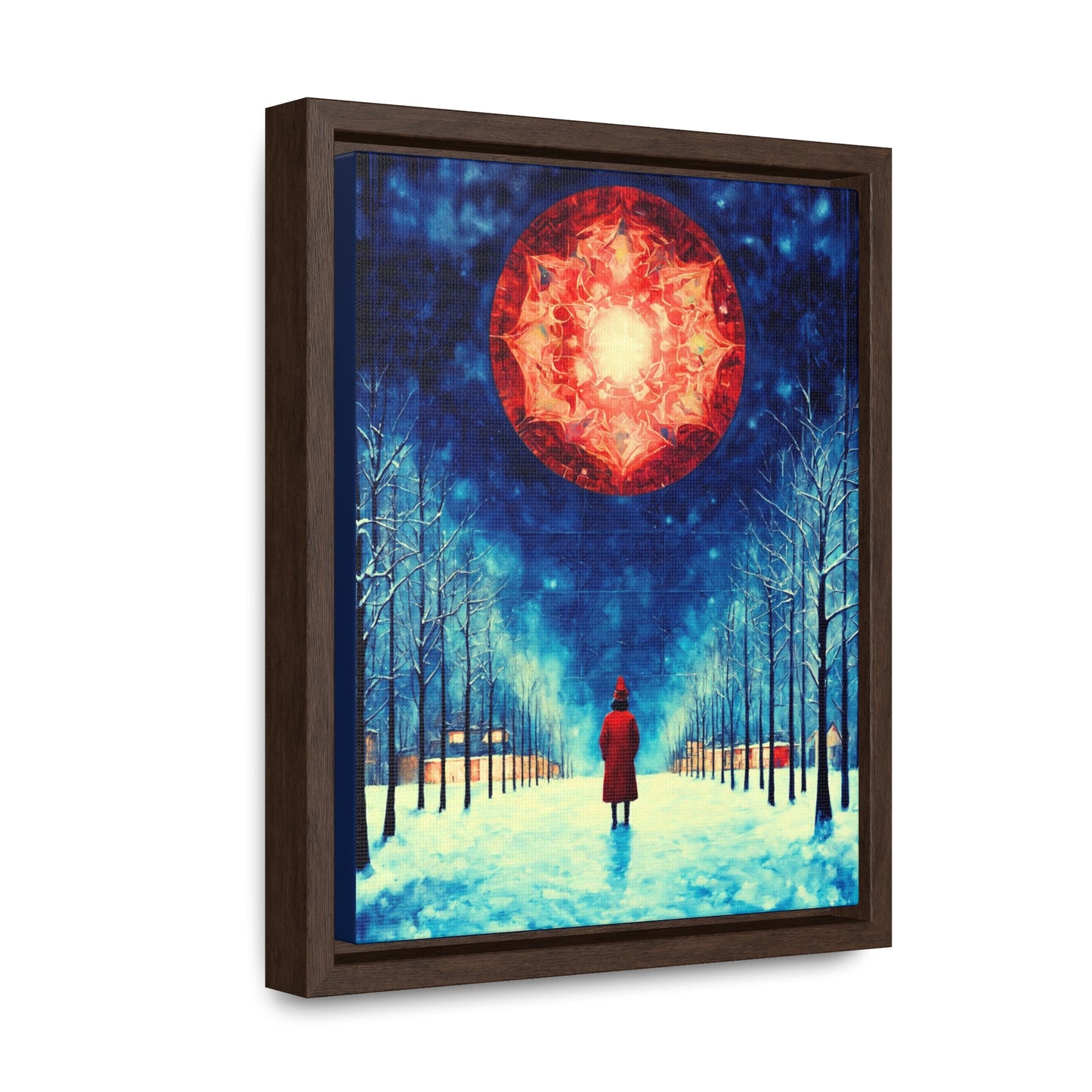 Fire Moon in Winter Forest Night Gallery Canvas Wraps, Vertical Frame
