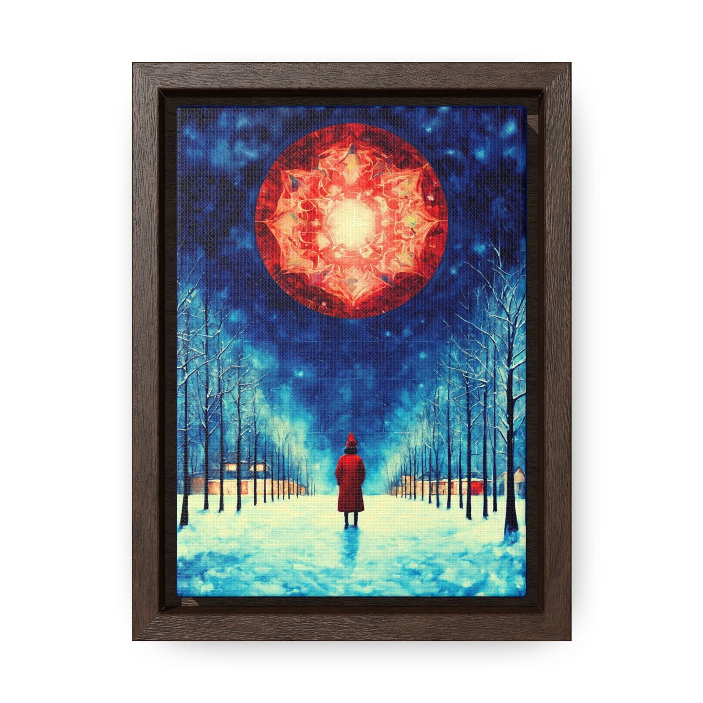 Fire Moon in Winter Forest Night Gallery Canvas Wraps, Vertical Frame