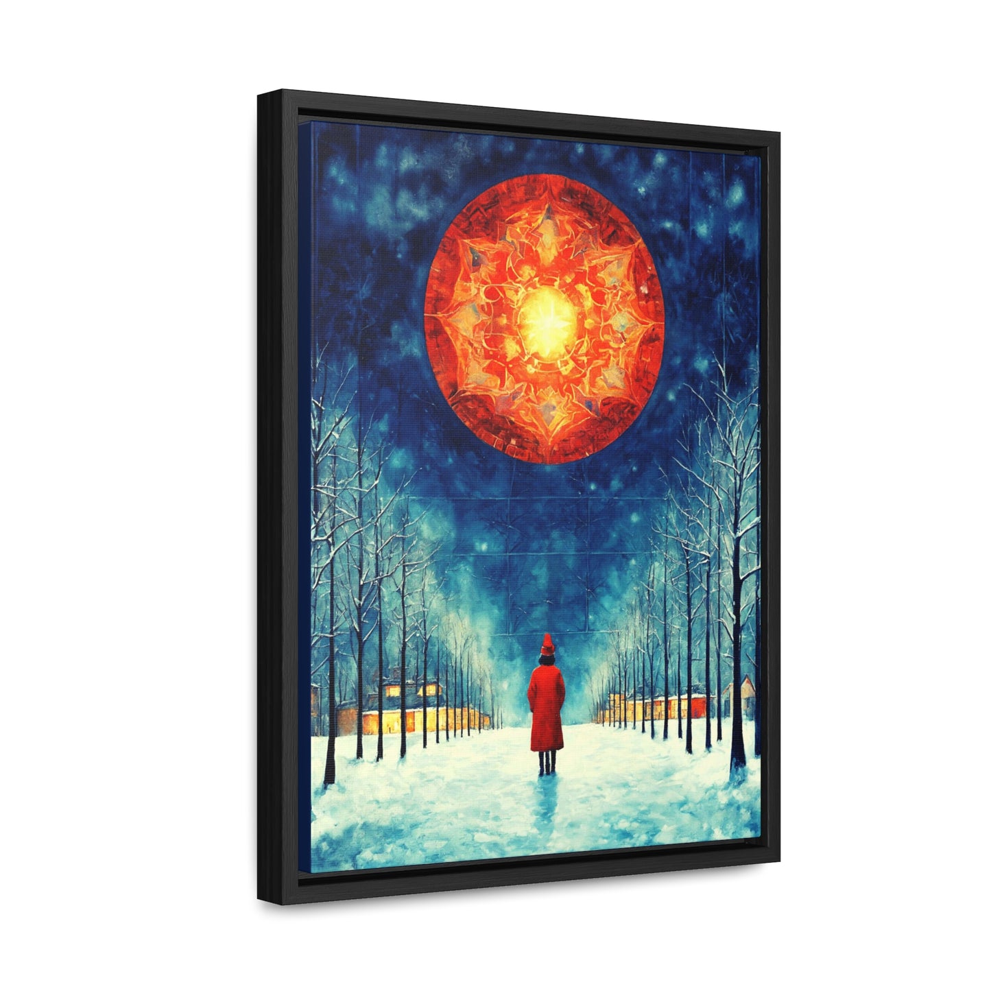Fire Moon in Winter Forest Night Gallery Canvas Wraps, Vertical Frame