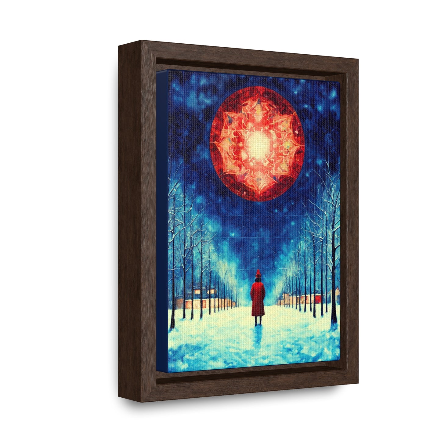 Fire Moon in Winter Forest Night Gallery Canvas Wraps, Vertical Frame