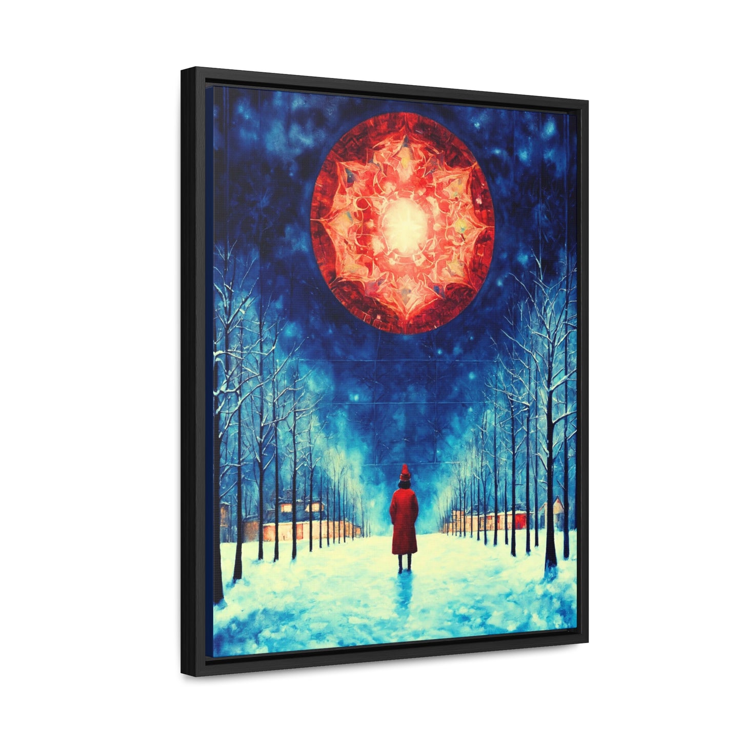 Fire Moon in Winter Forest Night Gallery Canvas Wraps, Vertical Frame