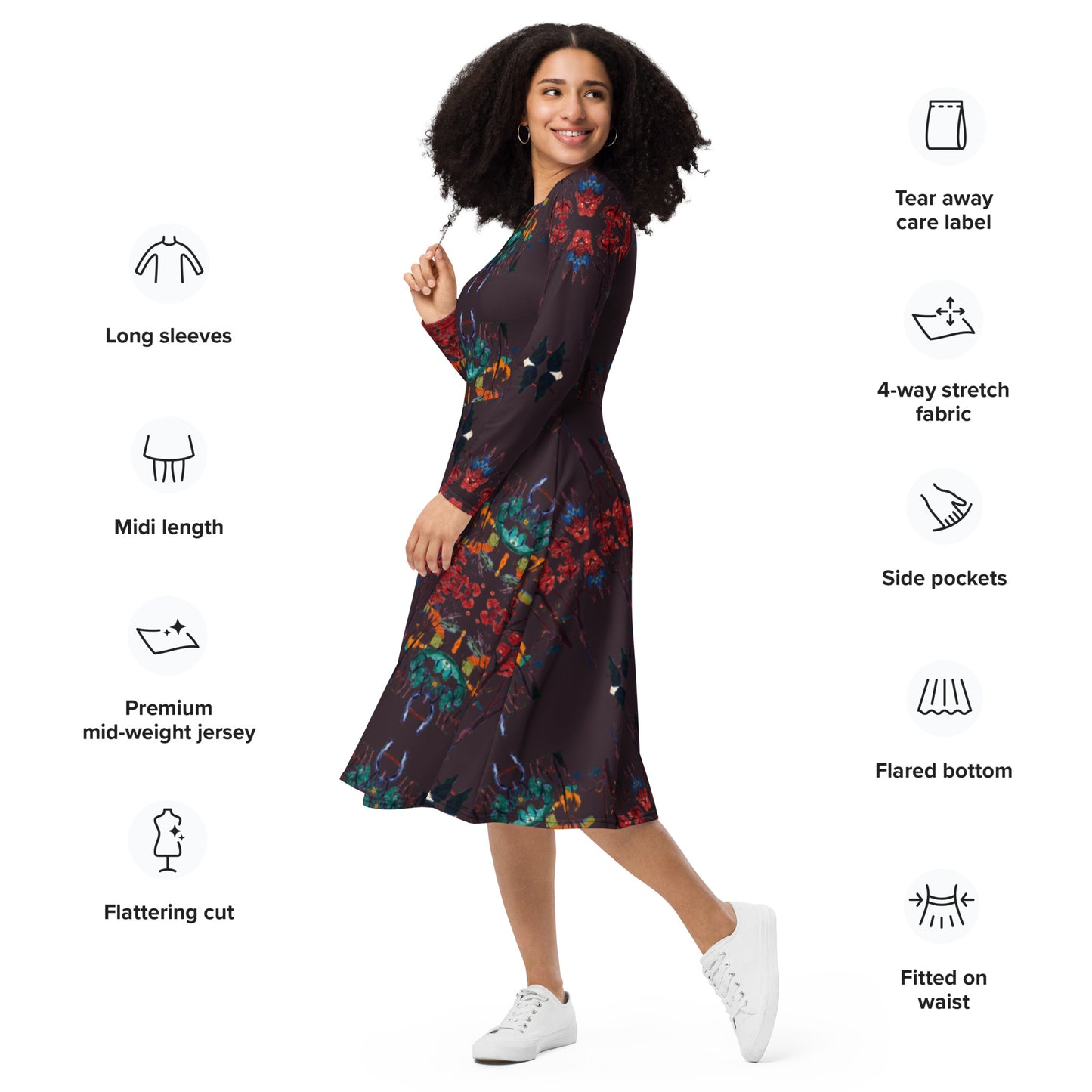 Painted Life long sleeve midi dress
