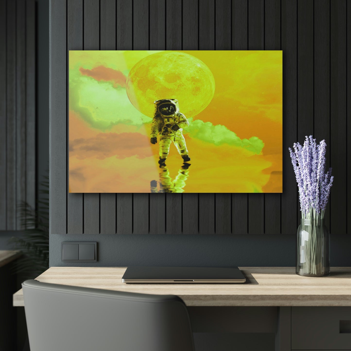 Space to Myself Astronaut in Yellow Acrylic Prints (French Cleat Hanging)