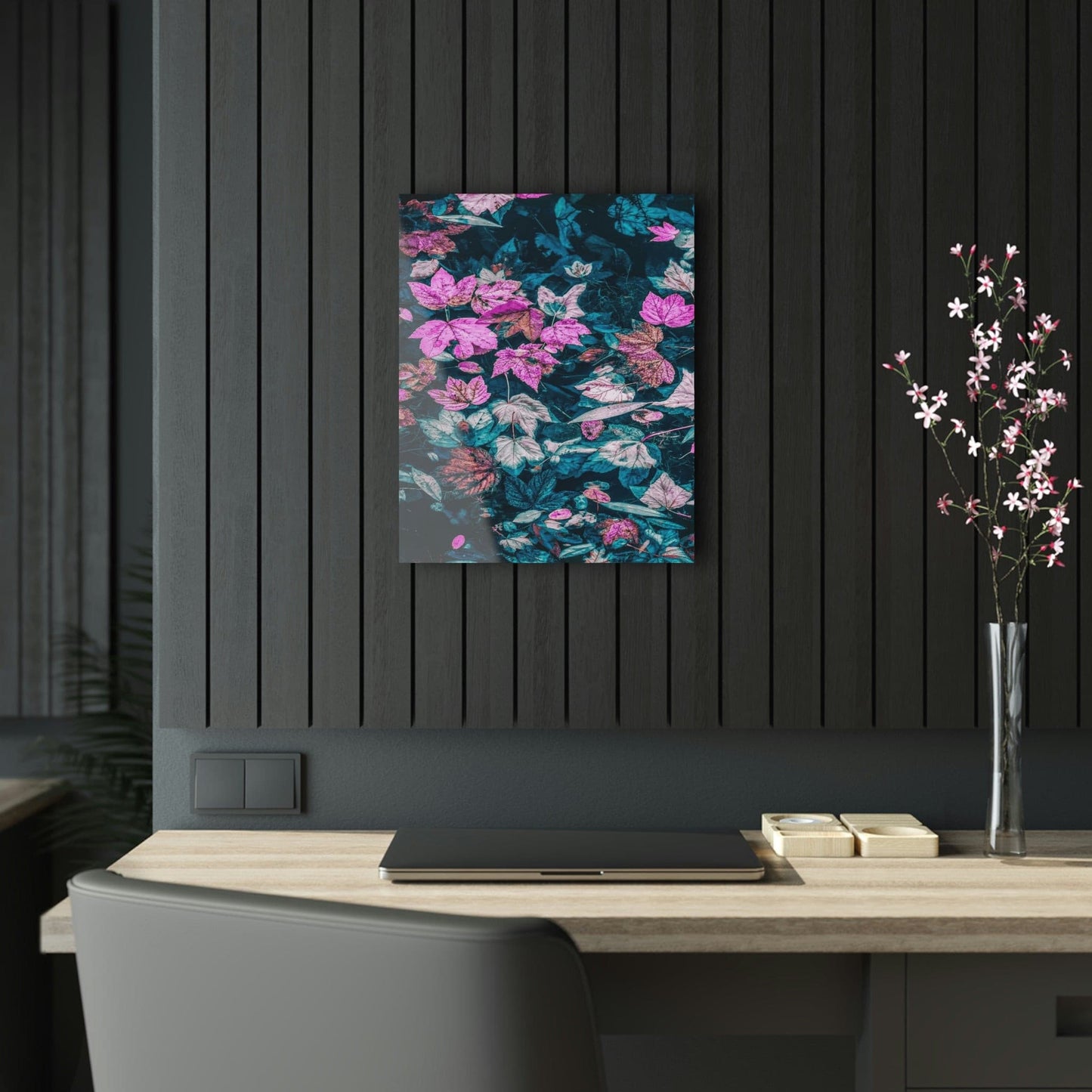 Fall Leaves in Teal Acrylic Print