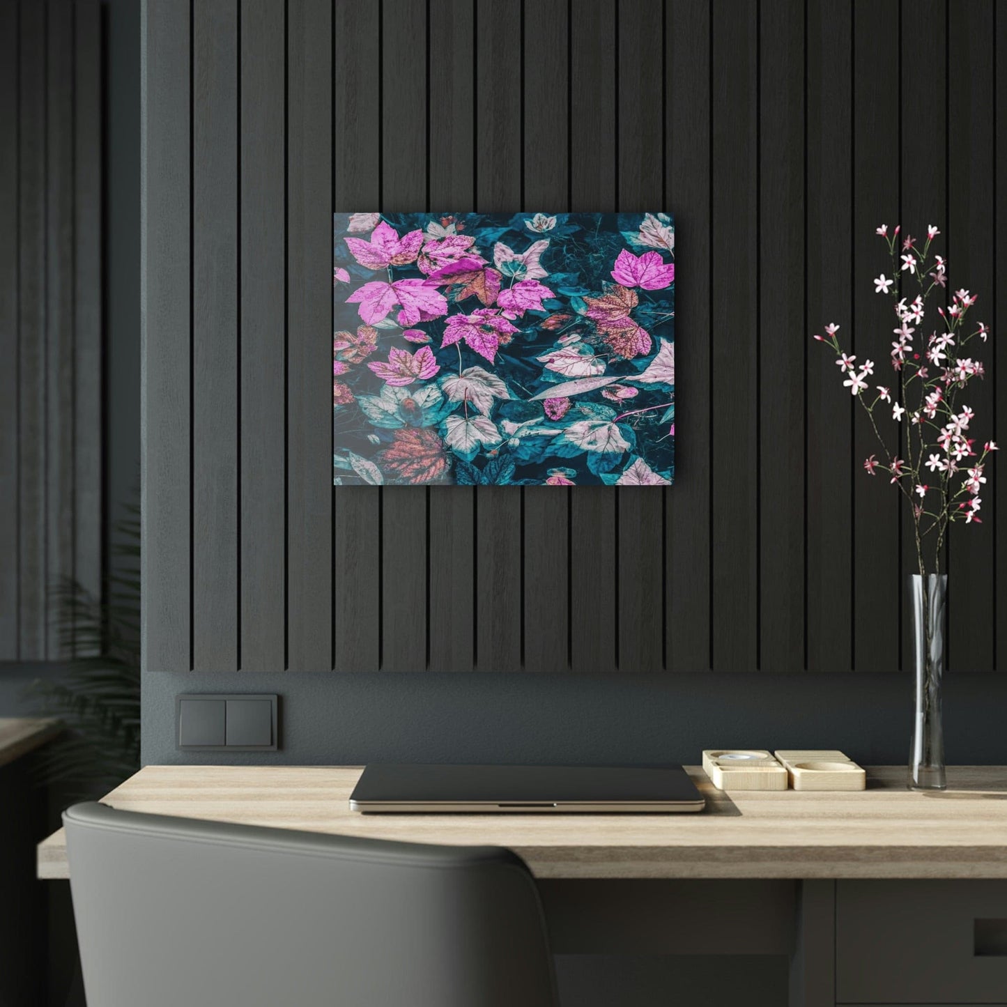 Fall Leaves in Teal Acrylic Print