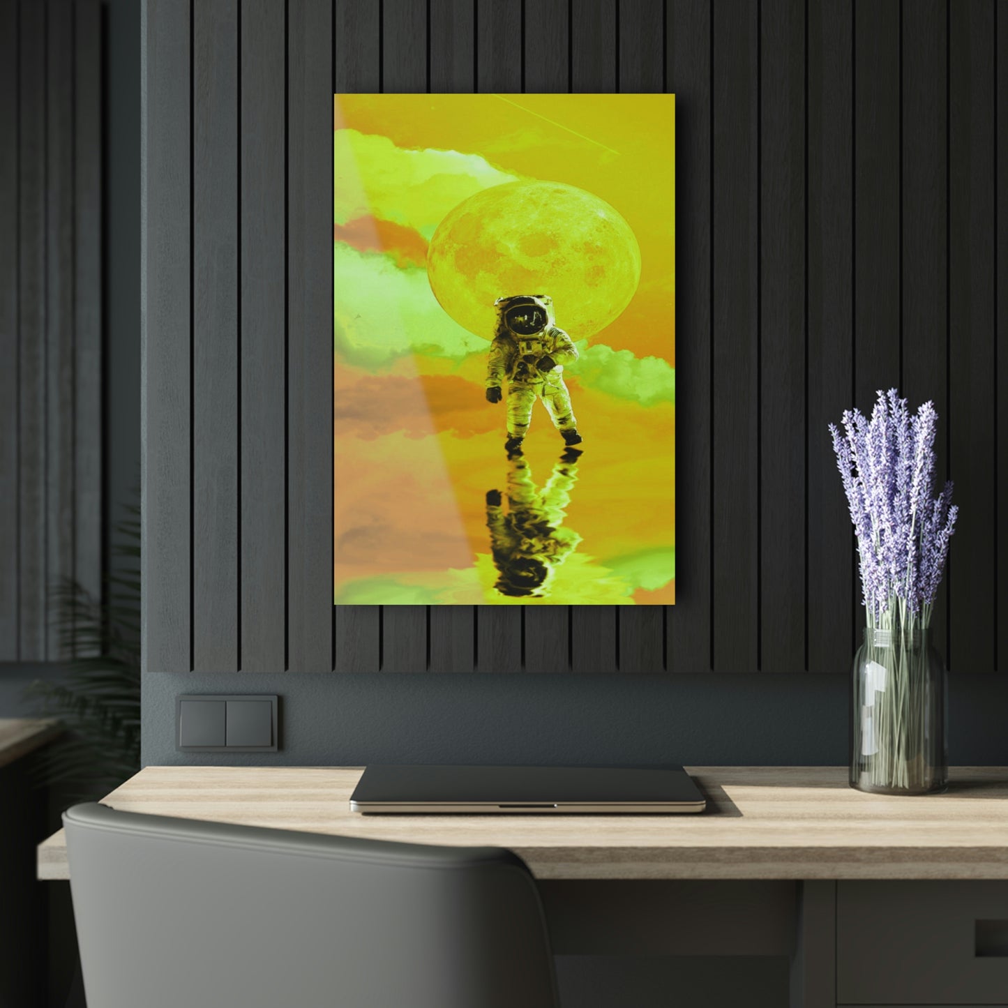 Space to Myself Astronaut in Yellow Acrylic Prints (French Cleat Hanging)