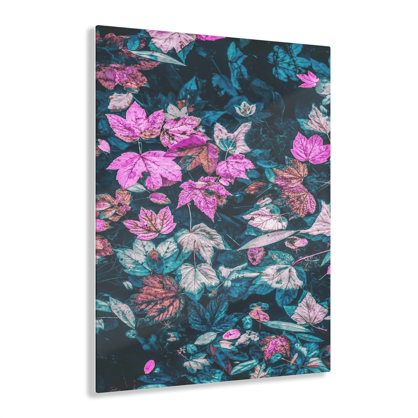 Fall Leaves in Teal Acrylic Print