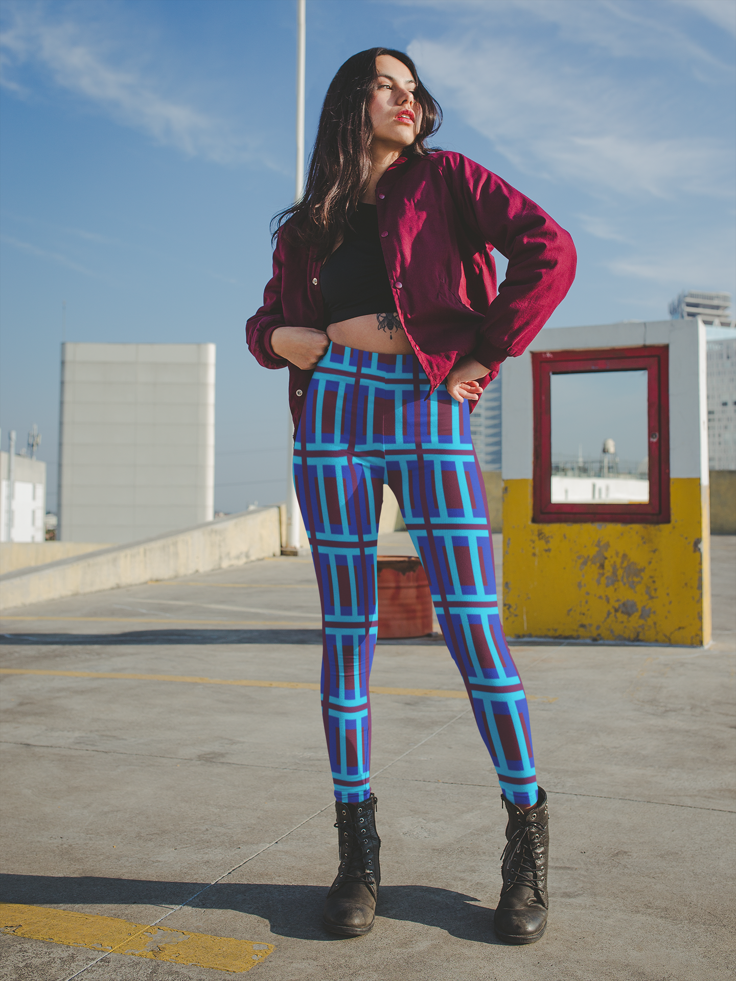 Blue Brown Snapback Leggings