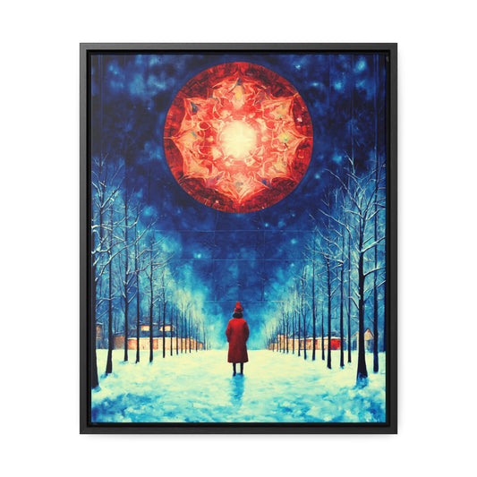 Fire Moon in Winter Forest Night Gallery Canvas Wraps, Vertical Frame