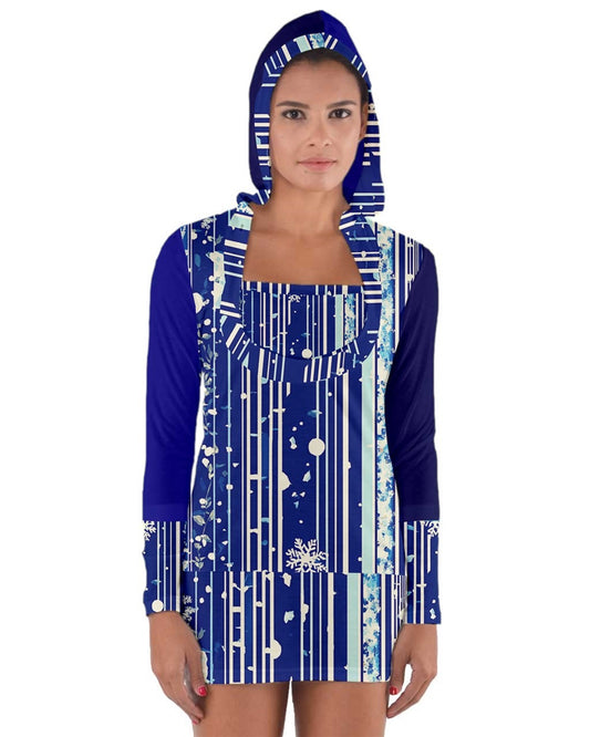 Snowflake Blue Long Sleeve Hooded T-shirt