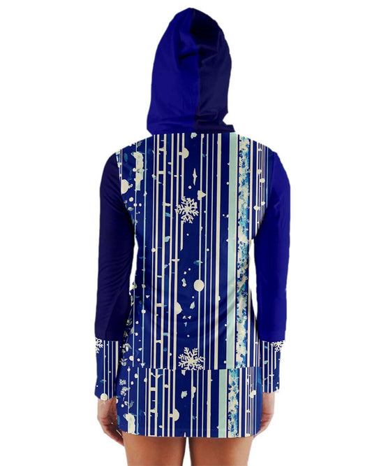 Snowflake Blue Long Sleeve Hooded T-shirt