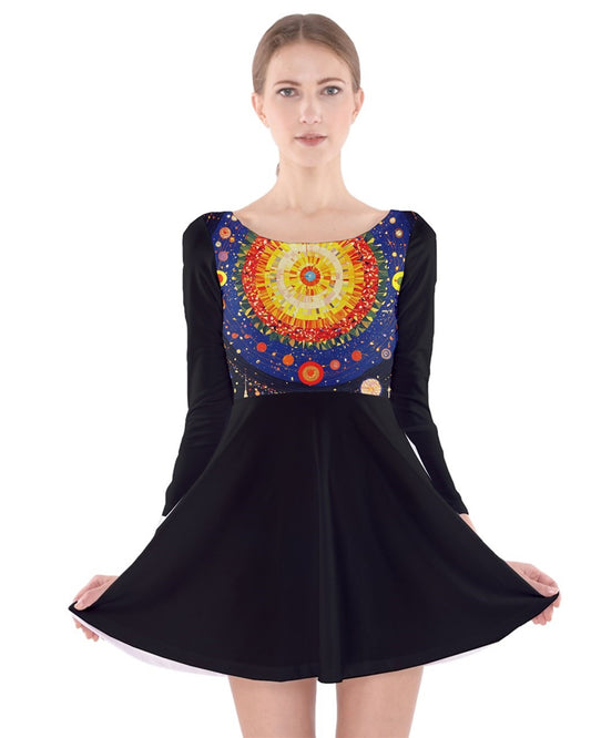 Sunrburst Sunday Dress Long Sleeve Velvet Skater Dress