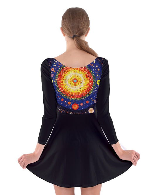 Sunrburst Sunday Dress Long Sleeve Velvet Skater Dress