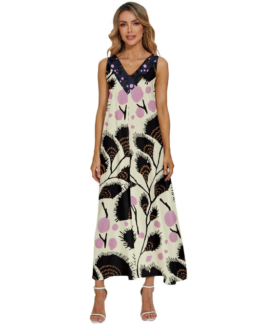Floral V-Neck Sleeveless Loose Fit Maxi Dress