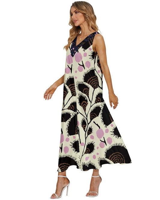 Floral V-Neck Sleeveless Loose Fit Maxi Dress