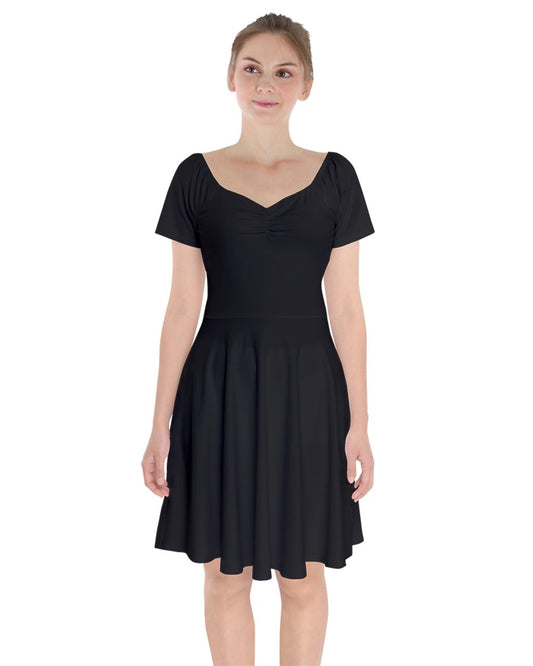Black Short Sleeve Bardot Dress