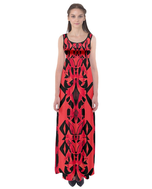 Crimson Falls Empire Waist Maxi Dress