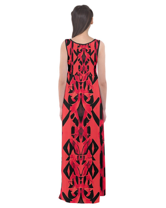 Crimson Falls Empire Waist Maxi Dress