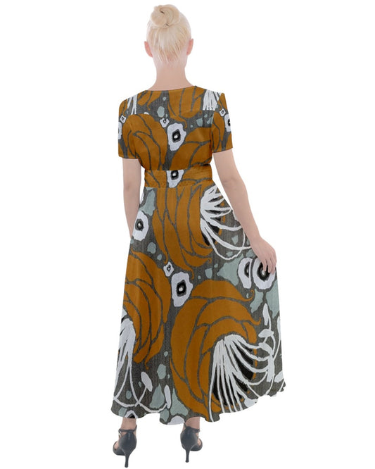 Vintage carrot rose Button Up Short Sleeve Maxi Dress