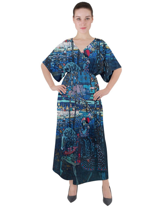 Riding couple (1906) by Wassily Kandinsky. V-Neck Boho Style Maxi Dress