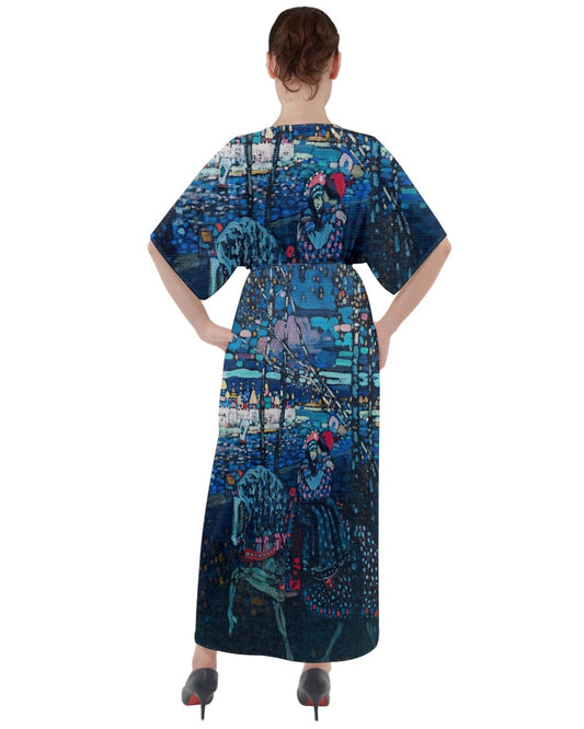 Riding couple (1906) by Wassily Kandinsky. V-Neck Boho Style Maxi Dress
