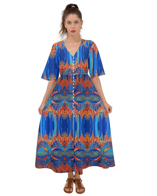 Kool Kaleidoscope Kimono Sleeve Boho Dress