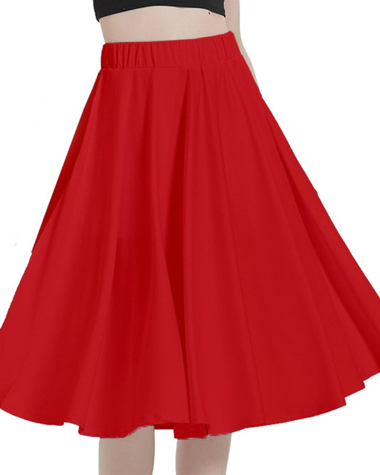 Crimson Waves A-Line Full Circle Midi Skirt With Pocket