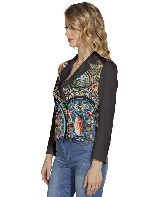 Joyful Cameo Women's Long Sleeve Revers Collar Cropped Jacket