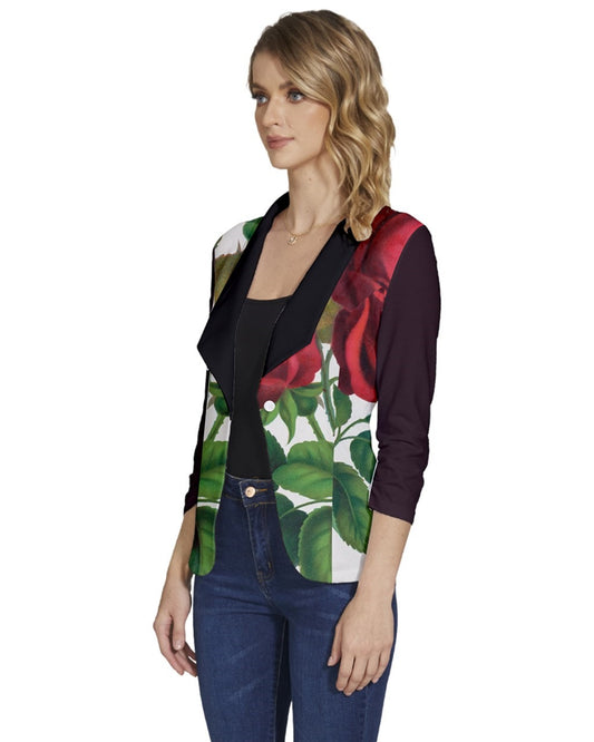 Passion Rose Women's One-Button 3/4 Sleeve Short Jacket