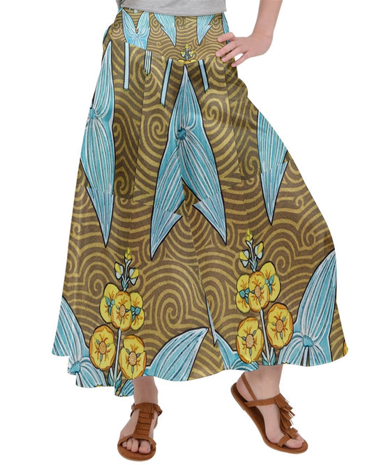 Blue Sagittaire (arrowhead) from La Plante et ses Applications ornementales (1896) illustrated by Maurice Pillard Verneuil. Women's Satin Palazzo Pants