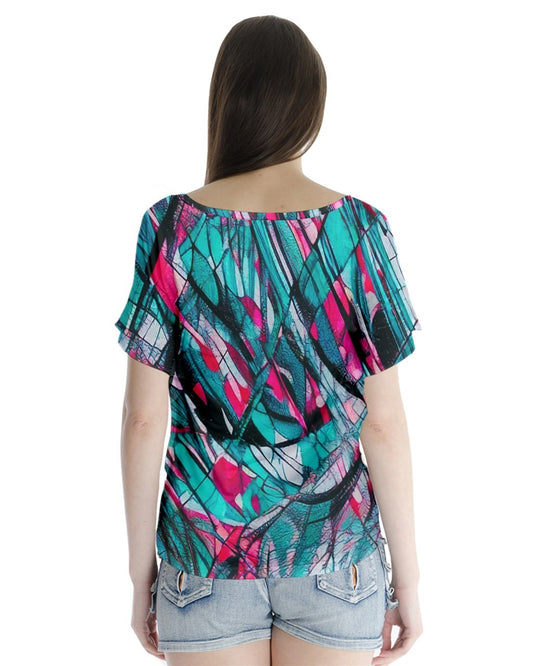 Lattice Gladys V-Neck Flutter Sleeve Top