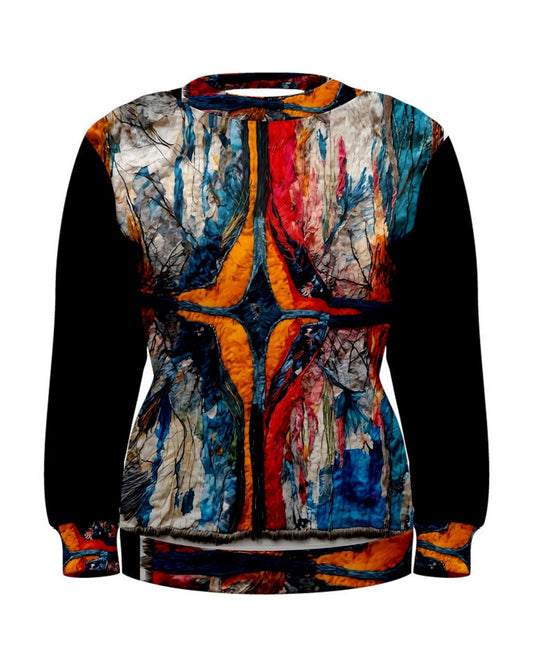 Rouge, Navy, Cream Embroidery Print Women's Sweatshirt