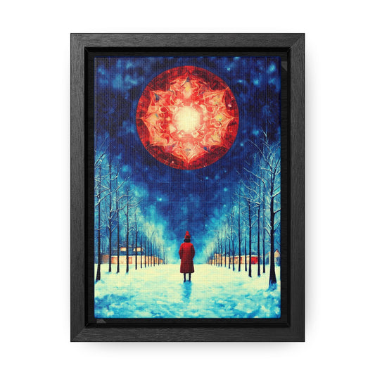 Fire Moon in Winter Forest Night Gallery Canvas Wraps, Vertical Frame