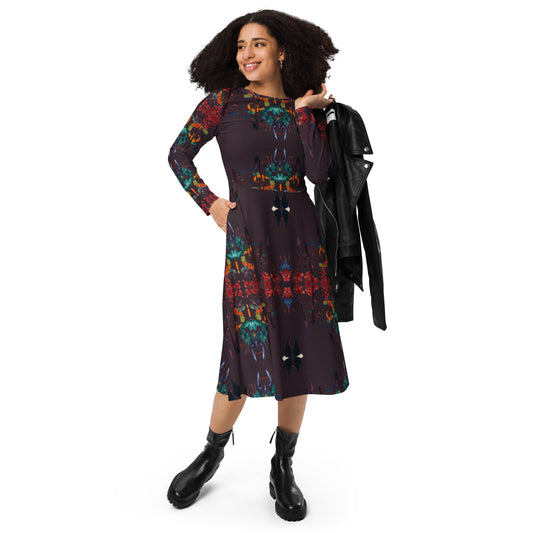 Painted Life long sleeve midi dress