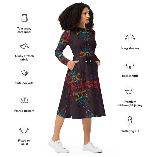 Painted Life long sleeve midi dress
