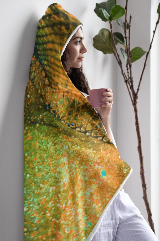 Green Gold Glitter Snake Flannel Hooded Blanket 56''x80''