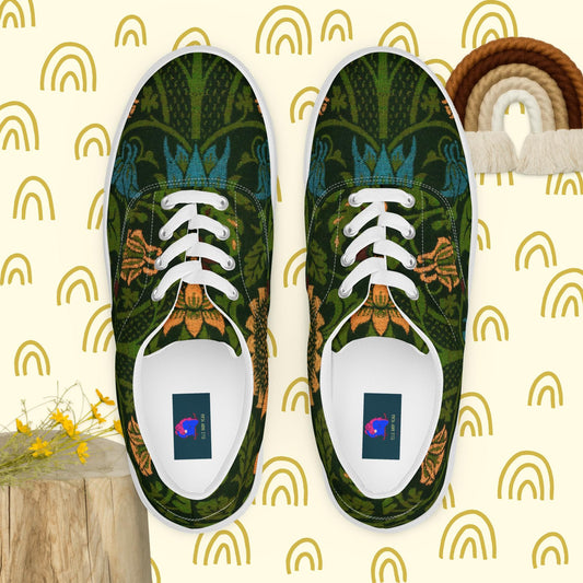 William Morris's (1834-1896) Violet and Columbine designed. lace-up canvas shoes (mens sizing)