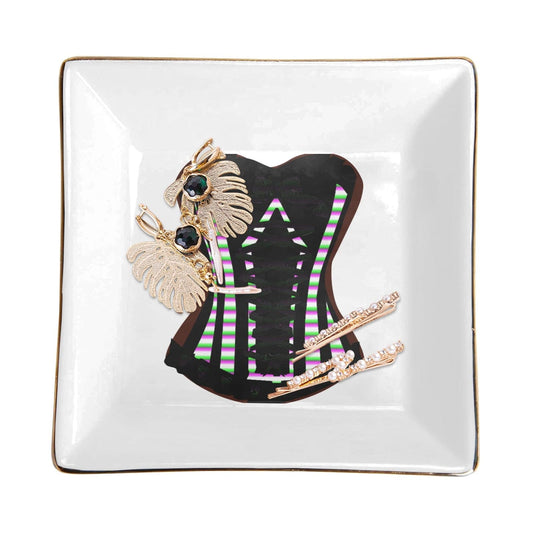 Bustier Tray Square Jewelry Tray with Golden Edge